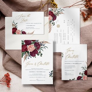 Burgundy Floral Wedding Invitation 